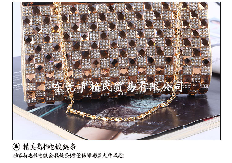 Crystal Dinner Bag Horizontal Pu Diamond Clutch Bag Square Rhinestone Bag Evening Bag display picture 2