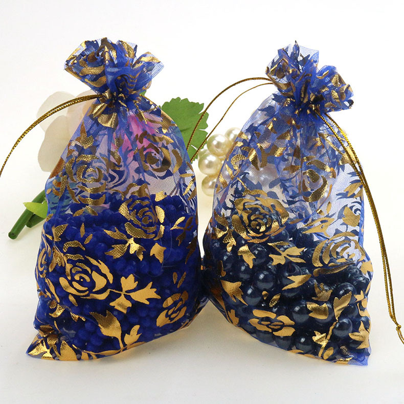 Multi-size Bronzing Rose Gauze Gift Decoration Organza Bunch Pocket Candy Bag Wholesale display picture 5