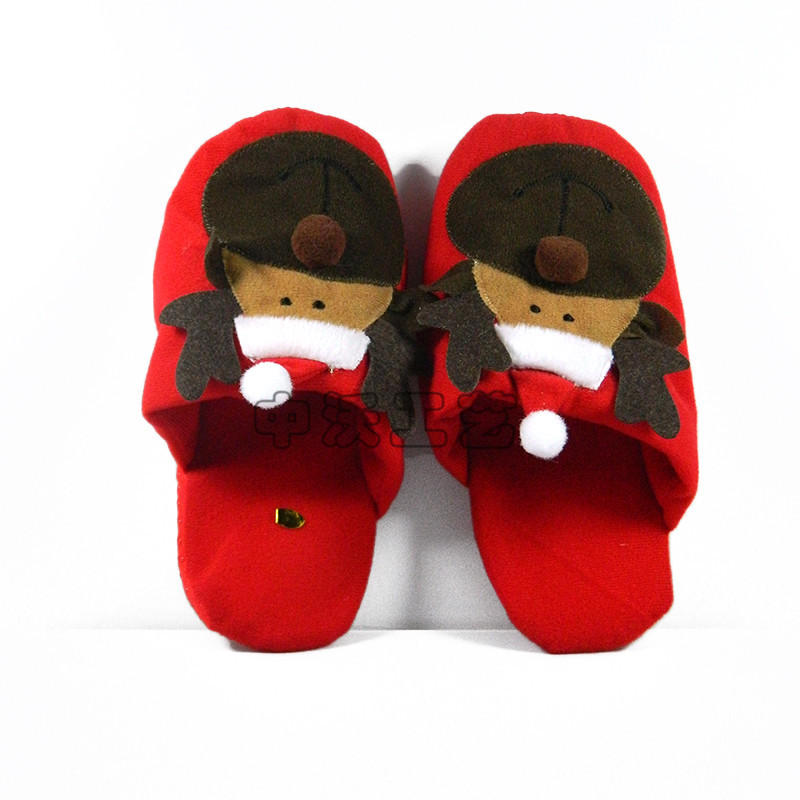 儿童家居拖鞋 秋冬保暖棉拖鞋 圣诞老人卡通麋鹿拖鞋厂家现货批发