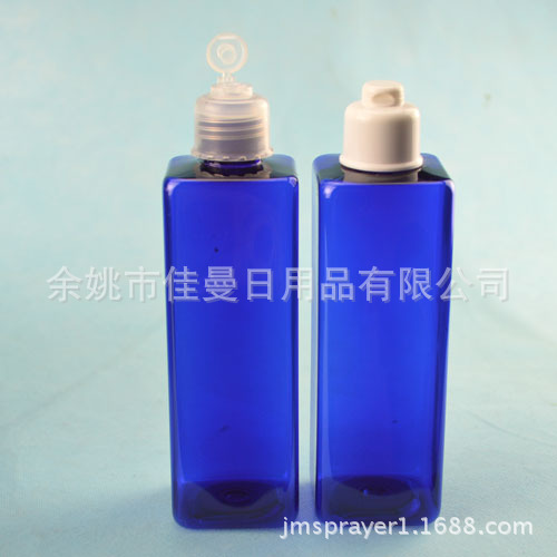 厂家直销240ml蓝色方瓶 叮当盖瓶 四方瓶 塑料掀盖瓶 
