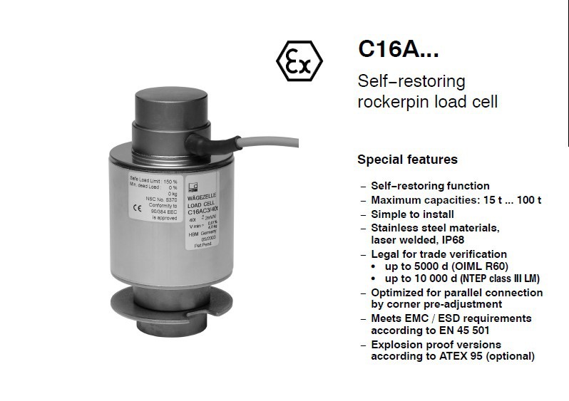 HBM C16AC3/40t称重计量传感器，汽车衡/轨道称传感器