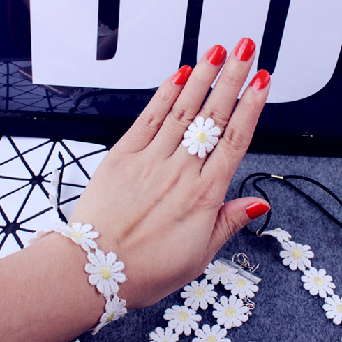 5g Weight Cloth Pendant Material Choker Classification Iron Chain Material cable chain Chain Type 1 Piece Quantity Holiday, Daily Occasion Cloth, Iron Material Flower Pattern Women'S Gender Cute Style Cute Flower Cloth Iron Cable Chain Choker Wholesale 11