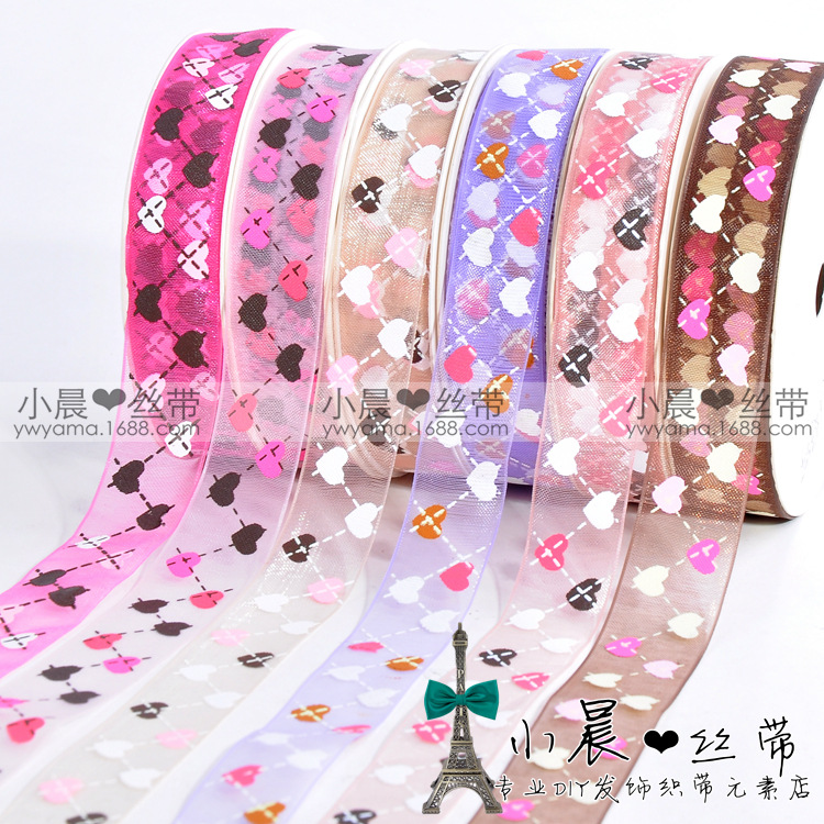义乌姚明织带手工diy韩国发饰缎带新款雪纱带印刷心形包装丝带