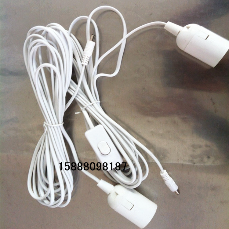 供应光伏太阳能E27灯头线 灯具DC插头带303开关电源线 5米