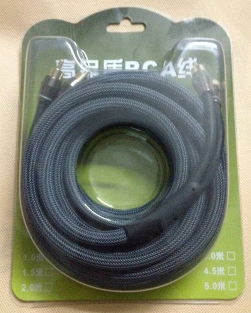 RCA线 汽车发烧音频线 灰白4.5米 金属头音频线 RCA线 信号线