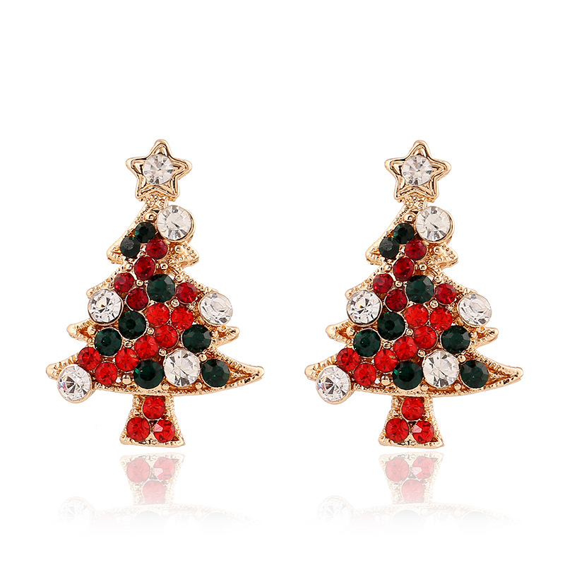 European And American Christmas Necklace Ring Earrings Crystal Christmas Tree Four-piece Set display picture 6