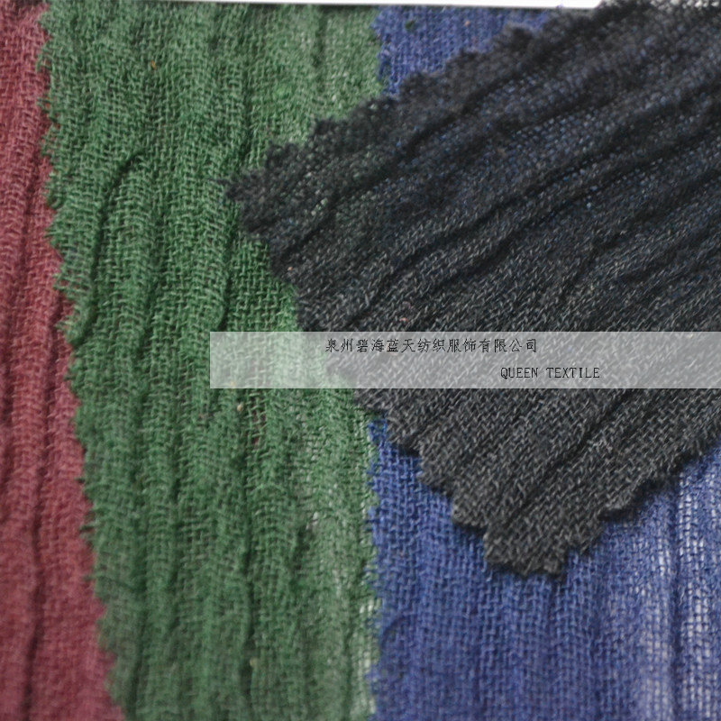 麻布純苎麻肌理皺面料 14支苎麻洗水皺布 文藝女裝面料現貨供應