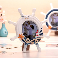 Rudder circular creative picture frame, Mediterranean solid wood antique student gift one piece shipment wooden picture frame 