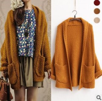 2024 Autumn and Winter Korean Style Cardigan Sweater Women's Jacket Curled Sleeve Mid-Length Pocket Foreign Trade Original Sweater Women