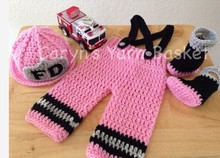 2016新品 FD消防员手工针织毛线三件套 外贸货源 婴儿摄影道具