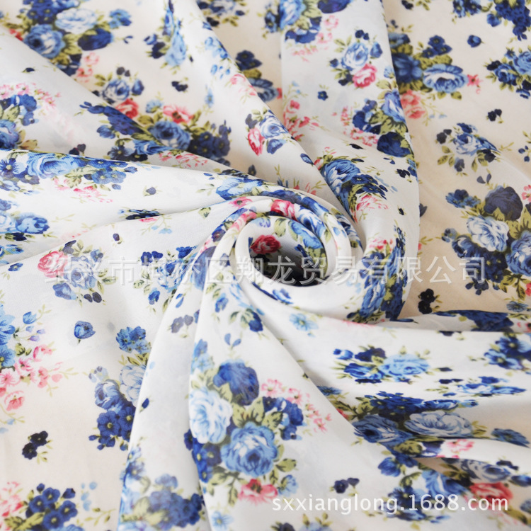 【翔龙印花 XL193】新品 文艺花卉玫瑰雪纺印花面料