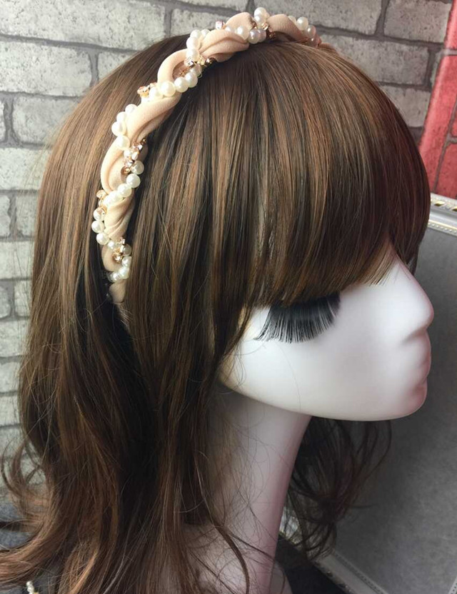 Korean New  Round Pearl Diamond Wave-shaped Cloth Headband display picture 3