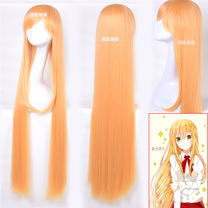 Manufacturers animation modeling wig cover dry things girl small buried in the milk orange 100cm long straight cos fake hair wholesale