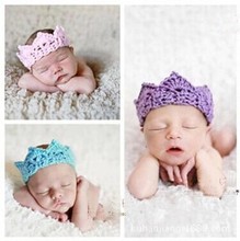 歐美原單寶寶頭飾手工毛線帽空頂帽皇冠發帶飾品頭飾嬰兒百天飾品