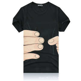 ebay夏季男士大码短袖t恤个性圆领修身青少年3D图案半袖打底衫