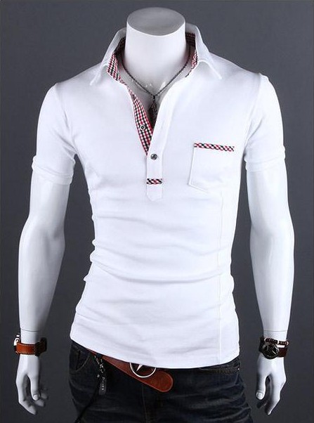 2015 new men's pocket decoration men's T-shirt British check contrast collar short sleeve T-shirt foreign trade wholesale