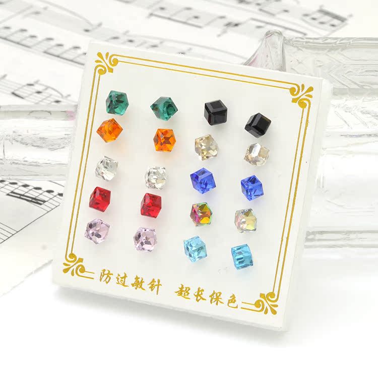 水晶玻璃耳釘女歐美耳環女生小飾品地攤盒裝耳飾小飾品批發