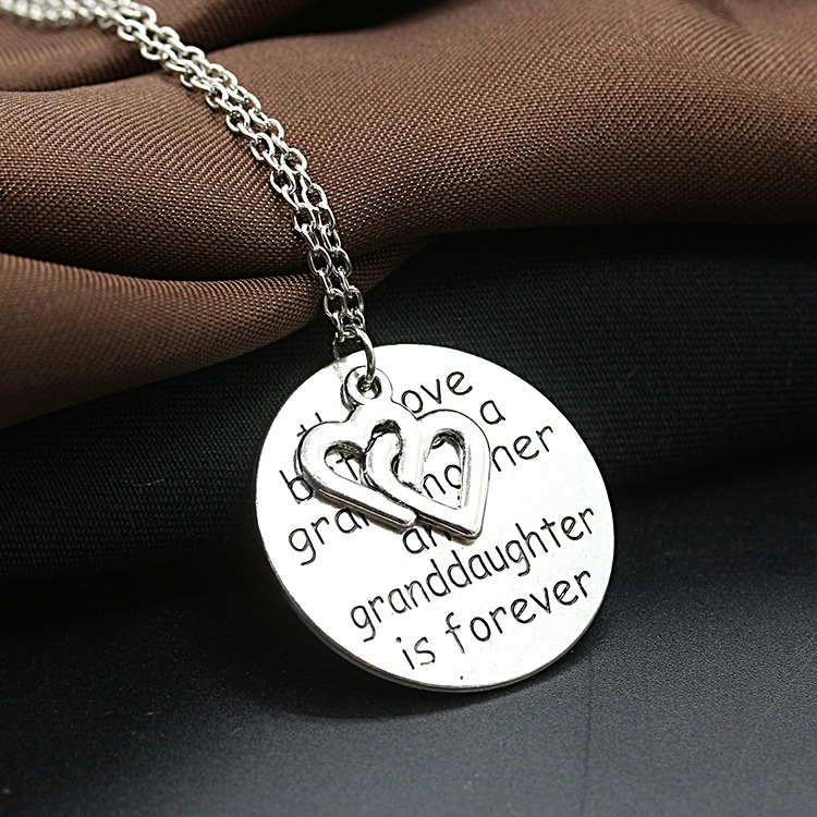 Engraved English Letters Round Love Letters Grandmother Pendant Necklace display picture 4