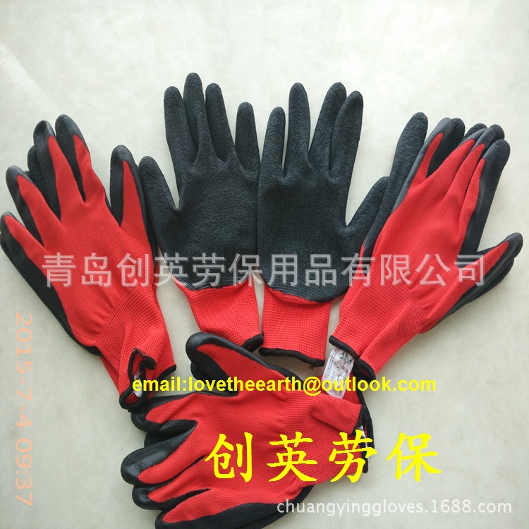 13针涤纶尼龙皱纹胶园林园艺外贸出口手套防滑耐磨latex glove