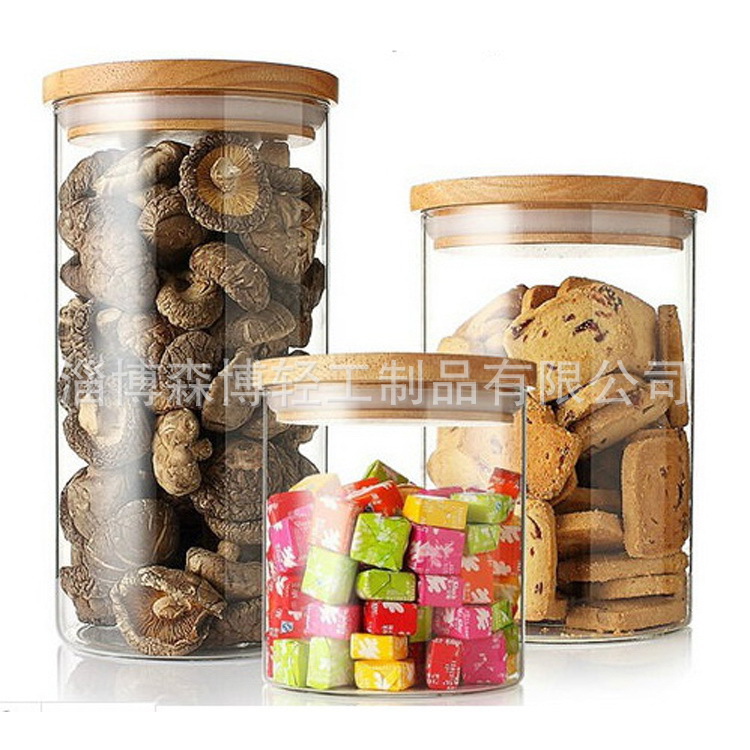 山东淄博森博高硼硅玻璃储物罐 竹盖茶叶糖果杂粮收纳瓶密封