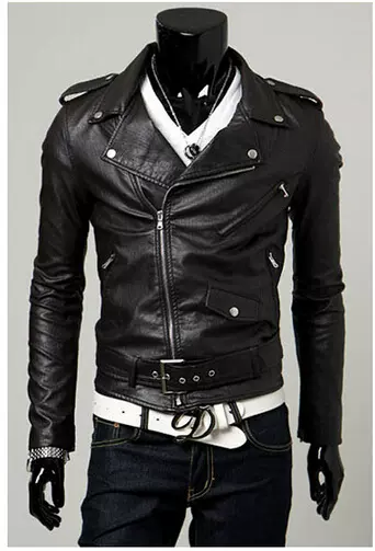 There are large goods and high-quality foreign trade men's leather motorcycles, PU leather clothes, leisure lapel and belt leather jacket - ShopShipShake