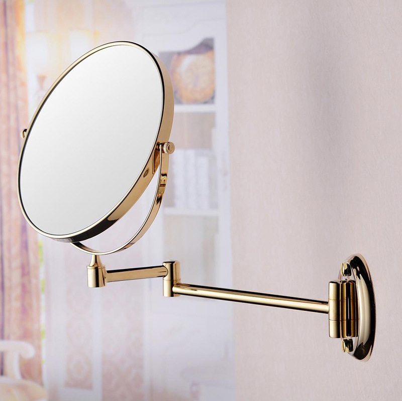 铜金色浴室化妆镜 旋转壁式双面美容镜 璧式化妆镜 卫浴镜子 8寸