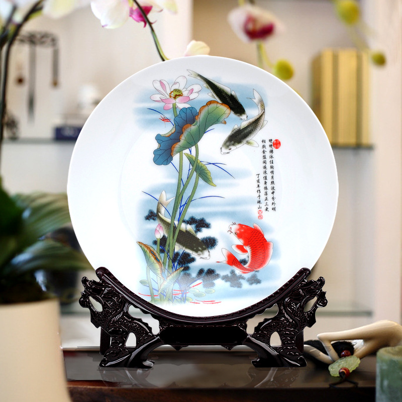 Modern minimalist Ceramics Pastel Blue and white porcelain Decorative plate Flower decoration plate modern fashion Furnishings Arts and Crafts