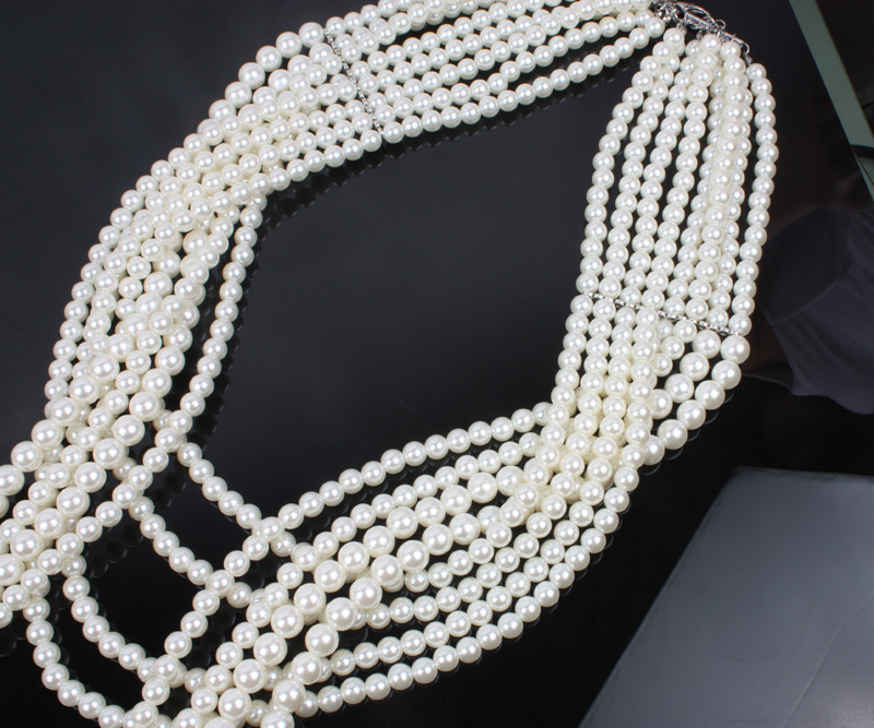 New exaggerated multi-layer pearl necklace set long sweater necklace earrings set for women nihaojew