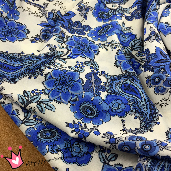 中国风白色底蓝色印花青花瓷人造棉 汉服连衣裙手工布艺布料