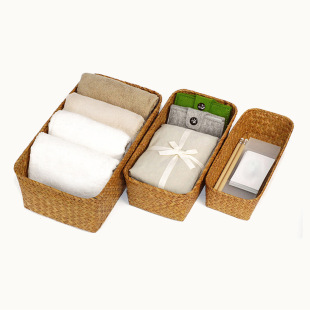 Ancient pick yet not rattan Wicker three-piece set straw storage basket sundries finishing storage basket straw collection