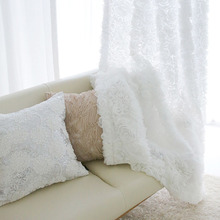 亞馬遜窗簾 新款韓式小清新純色立體玫瑰花窗簾窗紗面料成品