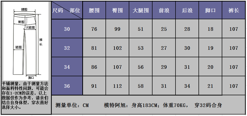 西裝褲尺寸表