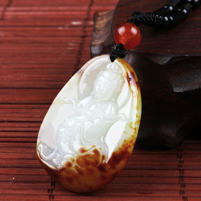Claret leather Men's Jade jade Pendant wholesale Xinjiang Nephrite  a buddism godness guanyin Pendant