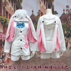 cosplay新款 V家 MIKU兔耳朵动漫女装 珊瑚绒家居睡衣套装 现货