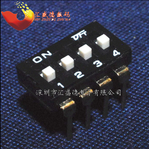 4P 黑色拨码开关 四位 直插 平拨开关 2.54脚距 4位 正品