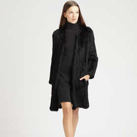 嫣然外贸爆款 加密加厚手工编织兔毛皮草外套 女士 多色