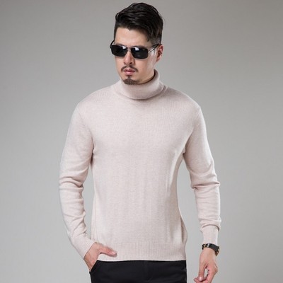 秋冬新款男士高翻領羊絨衫保暖單色高領羊絨衫毛衣套頭針織衫潮