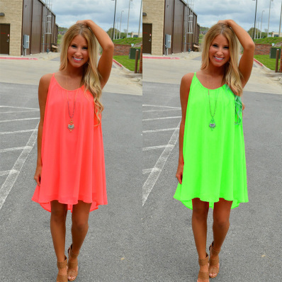 Slip Skirt Mesh Stitching Backless Chiffon Dress