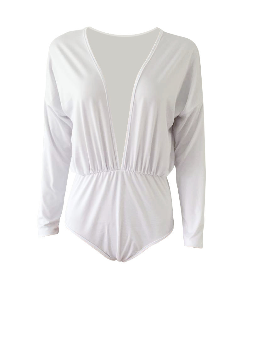 Deep V Long Sleeve Bodysuit Versatile Sexy Available in Three Colors Perfect for Swimwear or Casual Outings