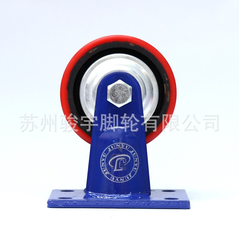 厂家供应重型脚轮蓝架PU脚轮 静音耐磨 4寸工业脚轮 固定轮储罐