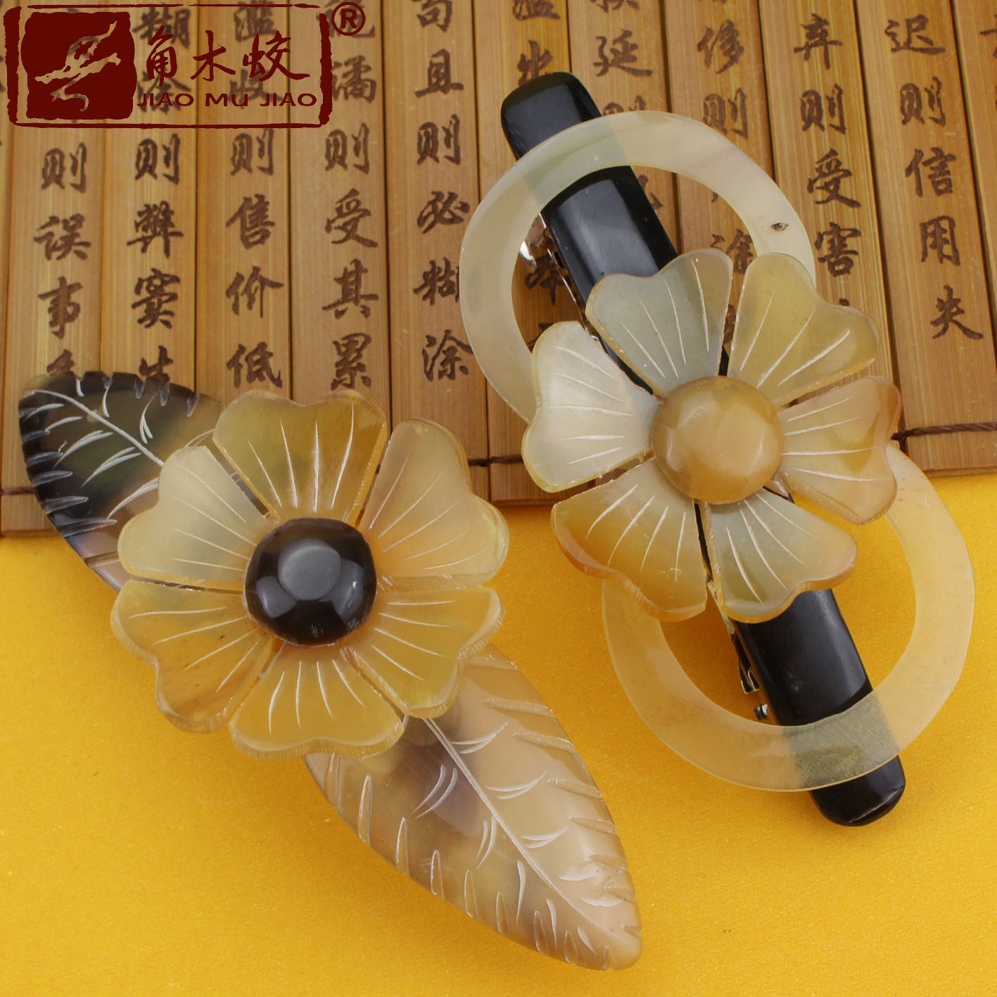 角木蛟厂家批发牦牛角发夹手工雕刻民族风复古发簪定制包邮|ms