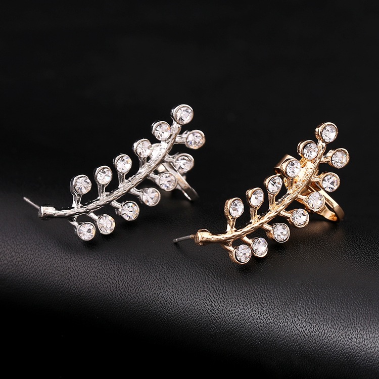 Boucles D&#39;oreilles Clip Feuille D&#39;olivier Strass display picture 14