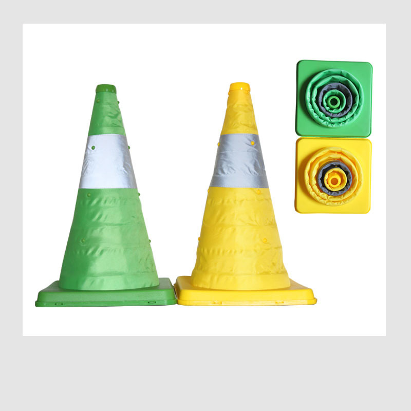绿色黄色伸缩反光PP折叠路锥 42CM反光高路障 三角锥（厂家直销）