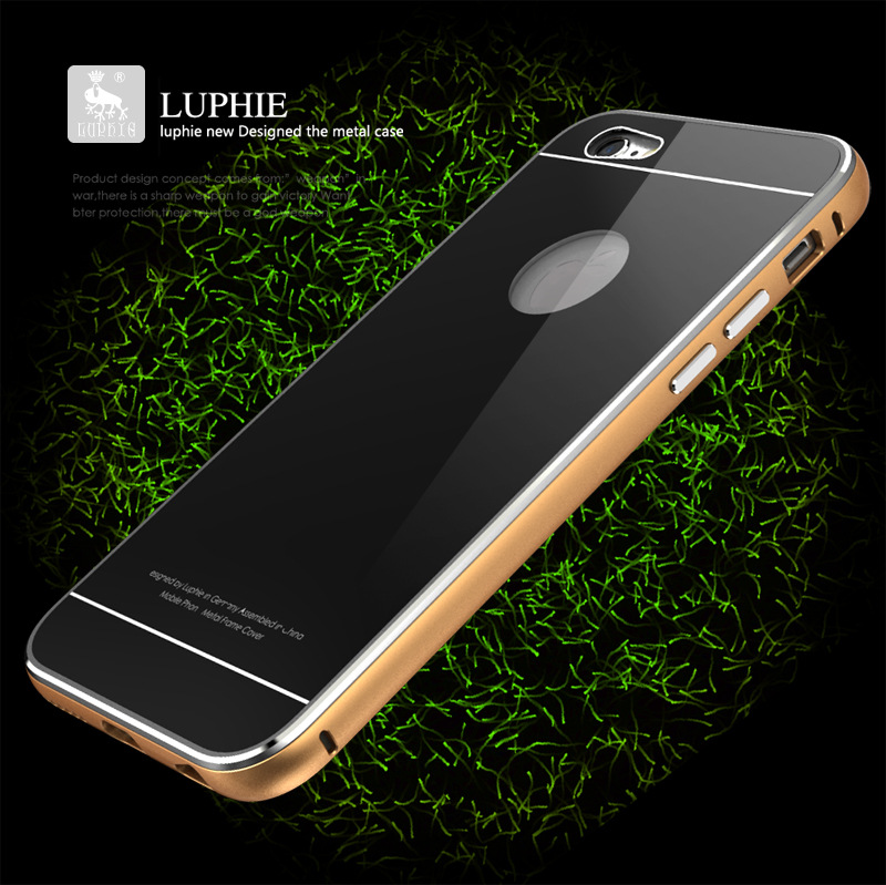 Luphie Aircraft Aluminum Metal Frame 9H Tempered Glass Back Cover Case for Apple iPhone 6S Plus