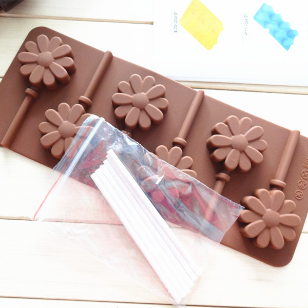 现货批发 6连小花太阳花棒棒糖模 DIY巧克力硅胶模具翻糖不含棒棒