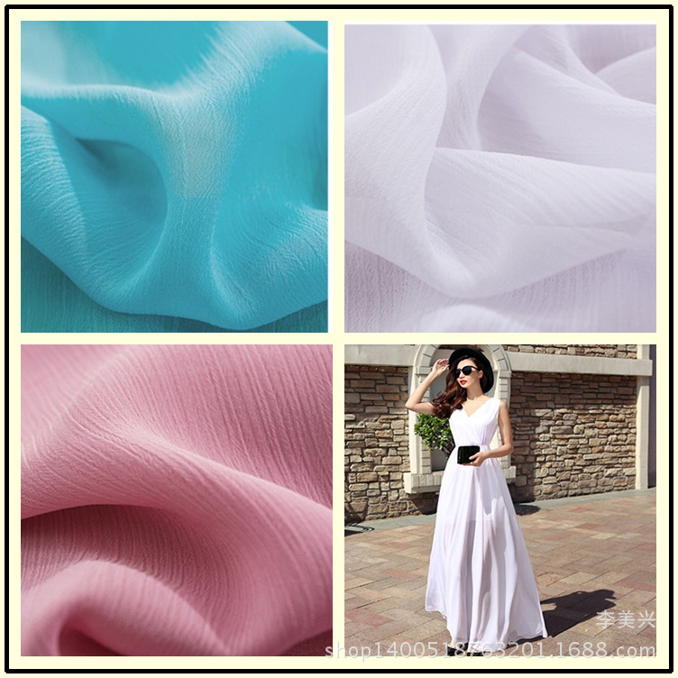 现货供应70色  2016春夏75D雪纺绉面料  乔其纱 纯色 连衣裙面料
