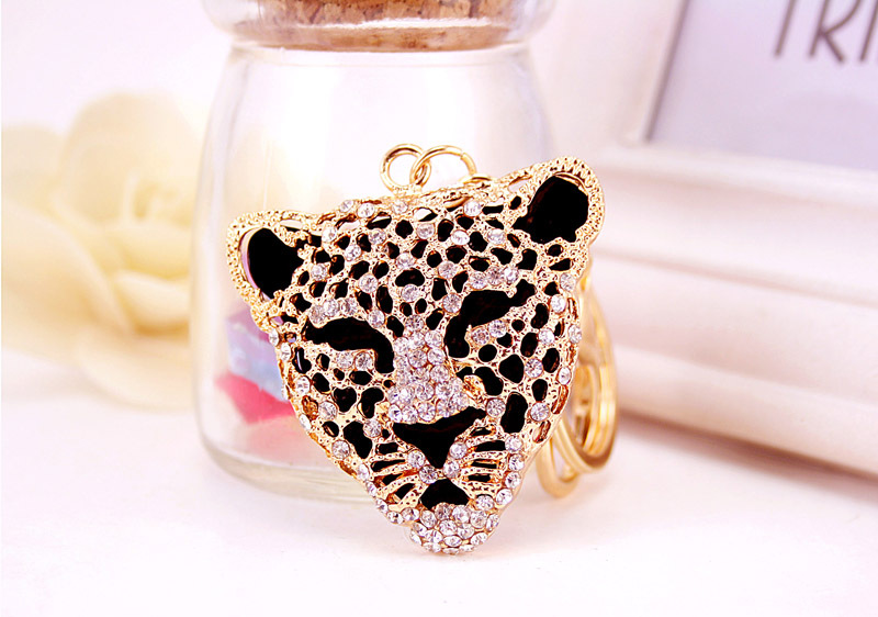 Koreanische Mode Exquisite Strass Leopard Kopf Metall Schlüsselbund display picture 1