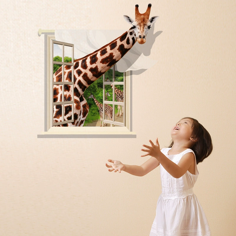 Factory direct selling 3D giraffe bedroom Children's room third generation can remove wall stickers DLX0786