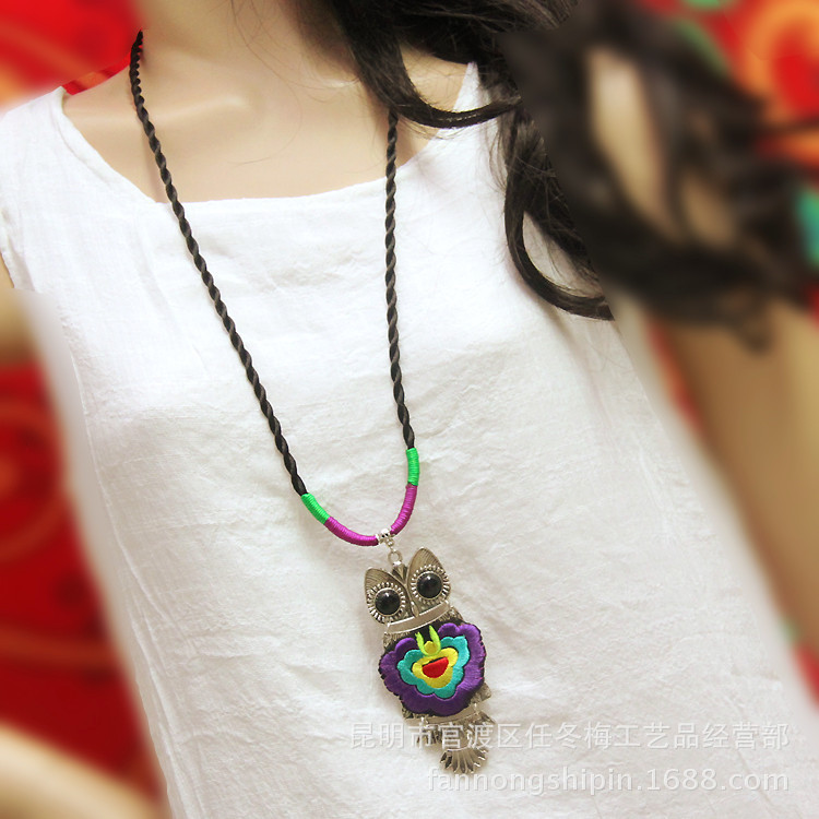 中国风贴花猫头鹰毛衣链