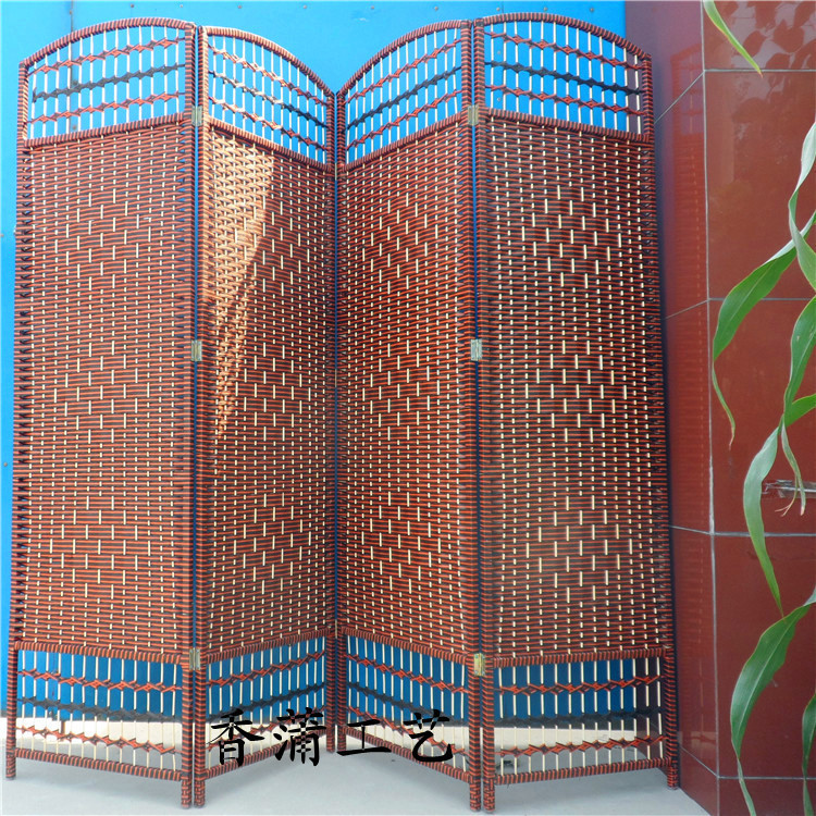 Straw Fabric Screen Partition Solid Wood Study Home Office Hotel Mobile Folding Antique Doors and Windows Porch Folding Screen